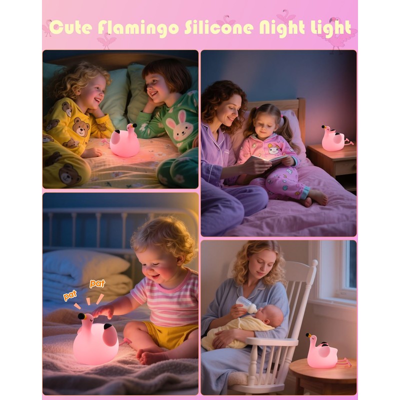 YISUN Flamingo Night Light for Kids, Soft Silicone Nursery Night