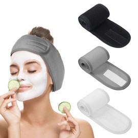 Exclaith 3 Pack Adjustable Spa Facial Headband, Ultra Soft Cotton Spa Hair Wrap, Adjustable Non-Slip Terry Cloth Bath Headband Non Slip for Washing Face, Makeup and Shower