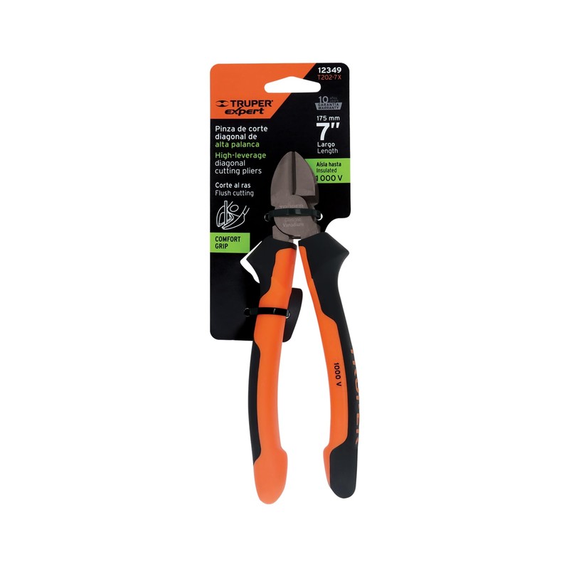 Truper Expert T202-7X, Pinza corte diagonal 7" alta palanca comfort