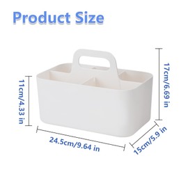 DIBALIYI Plastic Basket Organiser with Handle, Desk Organiser White with 5 Compartments, Stackable Storage Box, Storage for Office Supplies, Bathroom, Kitchen