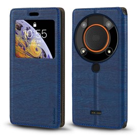 Shantime Viewable Window Leather Flip Case Compatible with AGM Glory Pro 5G, Elegant Design Clear Display Invisible Magnetic Cover and Card Slot(Blue)