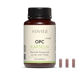 Sovita OPC Kapseln hochdosiert aus Traubenkernextrakt | 350 mg OPC & 554 mg Polyphenole pro Tagesdosis | vegane Flavonoide aus roten Weintrauben | Made in Germany | 120 Kapseln