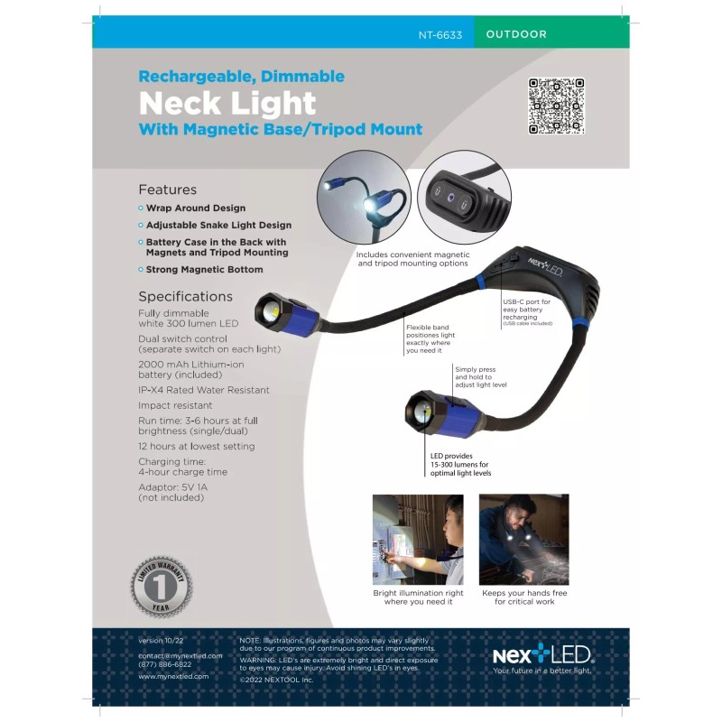 NextLED Around the Neck Rechargeable Flash/Work Light w/Magnetic Mounting Base
