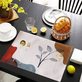 Modern Table Placemats Set of 4 Abstract Art Place Mats Fabric Leaf Dining Placemats Non-Slip Kitchen Decor and Accessories, Washable Outdoor Placemats for Patio Table, 18"X12"