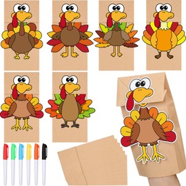 Marspark 24 Set Turkey Puppet Craft Kit for Thanksgiving Hand Puppet Making Kit DIY Making Your Own Paper Puppets with Colored Pens for Thanksgiving Crafts Party Supplies