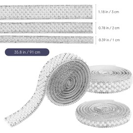 3piezas Cinta de Pedrería con Perlas Adhesiva Tiras de Pedrería con Diamantes de Imitación Decorativo para Manualidades Cinta de Strass con Múltiples Anchos para Decoración