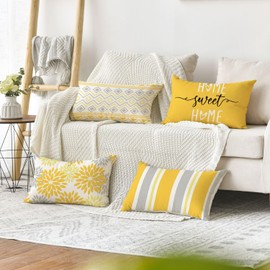 Artoid Mode Yellow Dahlia Geometric Spring Cushion Covers Set of 4 30 x 50 cm Summer Decorative Cushion Cover Couch Living Room Decoration