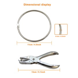 4 Inch Extra Large Binder Rings - 6 Pack Book Rings with Hole Punch, Reusable Organizer for Index Cards, File Folders, Keys, DIY Crafts, Home Office School Supplies (6)