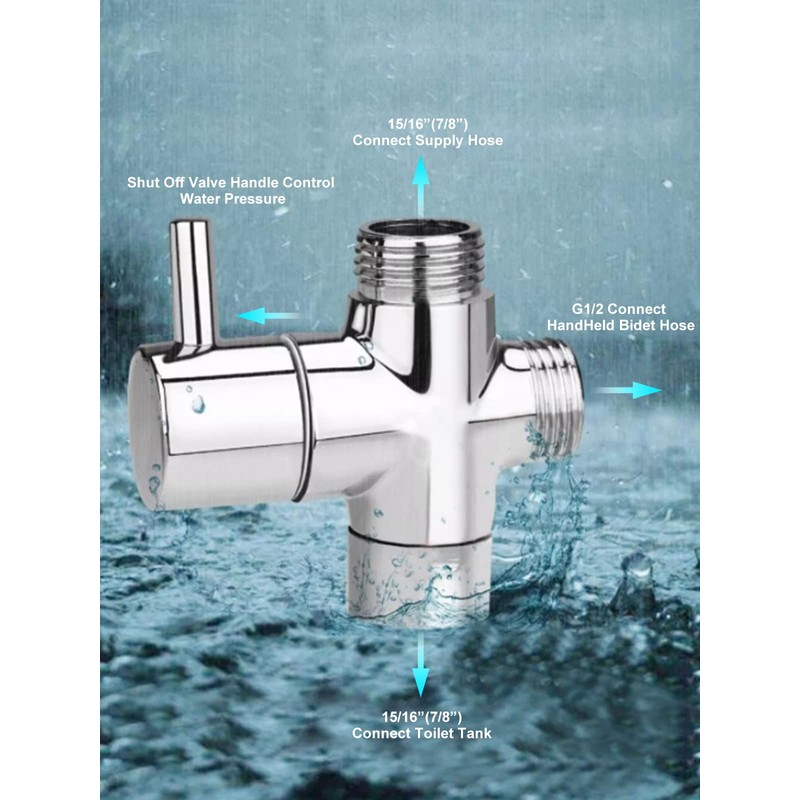 Bidet T Valve Adapter for Bidet with Shut-off Value for