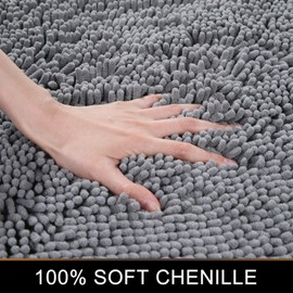 Smiry Luxury Chenille Bath Rug, Extra Soft and Absorbent Shaggy Bathroom Mat Rugs, Machine Washable, Non-Slip Plush Carpet Runner for Tub, Shower, and Bath Room(17''x24'', Light Grey)