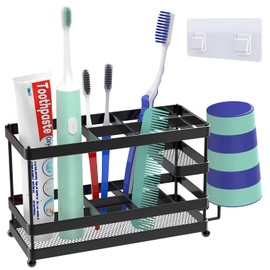 Toothbrush Holders, WNSICIKO 9 Slots Electric Toothbrush Holder Wall Mounted for Bathrooms, Shower and Washroom, Stainless Steel Toothbrush Organizer and Toothpaste Holder for Adults and Kids, Black