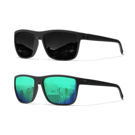 Ninesun Classic Square Sunglasses for Men and Women Lightweight Polarized Driving Sun Glasses with UV Protection 2 pack-3 (Black/Green)