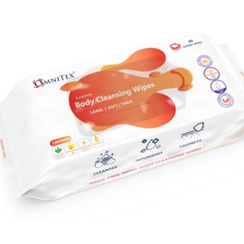 Omnitex 80x Omnitex Thick Luxury Body Cleansing Wipes - Microwaveable | Large Rinse Free Bed Bath Wipes for Elderly | With Aloe Vera & Vitamins | Nourish, Cleanse, Protect | Paraben & Alcohol Free