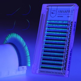 ANNAFRIS Colorful Individual Eyelash UV Neon Colored Lashes Extension,Volume Lash Extension False Eyelashes Colored Faux Mink Lashes(Blue Green,0.07 C 8-15mm Mix)