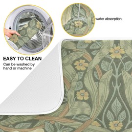 ALAZA William Morris Flowers Print02 Dish Drying Mat for Kitchen Ccounter Absorbent Microfiber Small Drying Pad Dish mats for Kitchen Countertops 16 x 18 Inch