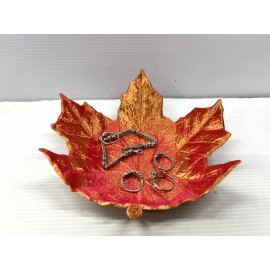 Golden Red Maple Leaf Tray Coin Trinket Small Dish Jewelry Holder