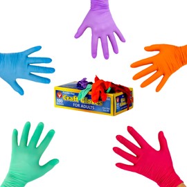 Hygloss Colored Nitrile Gloves – 100 Gloves Disposable (Latex-Free) for Cleaning, Baking, Gardening, Dishwashing, 5 Assorted Colors, Adult Size (1 Box of 100 Gloves)