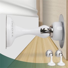 Ciiqokk Magnetic Door Stoppers,Stainless Steel Door Stops for Wall and Floor Mounting. Door Holder KeepDoor Ope,No Drilling Door Stop with Adhesive Tapes. (2, White)