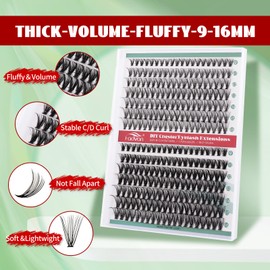 FADVAN Lash Extension 280pcs C Curl 20D+40D Cluster 9-16mm Mixed Individual Cluster Lashes (20D+40D 9-16mm and Under Eyelashes)