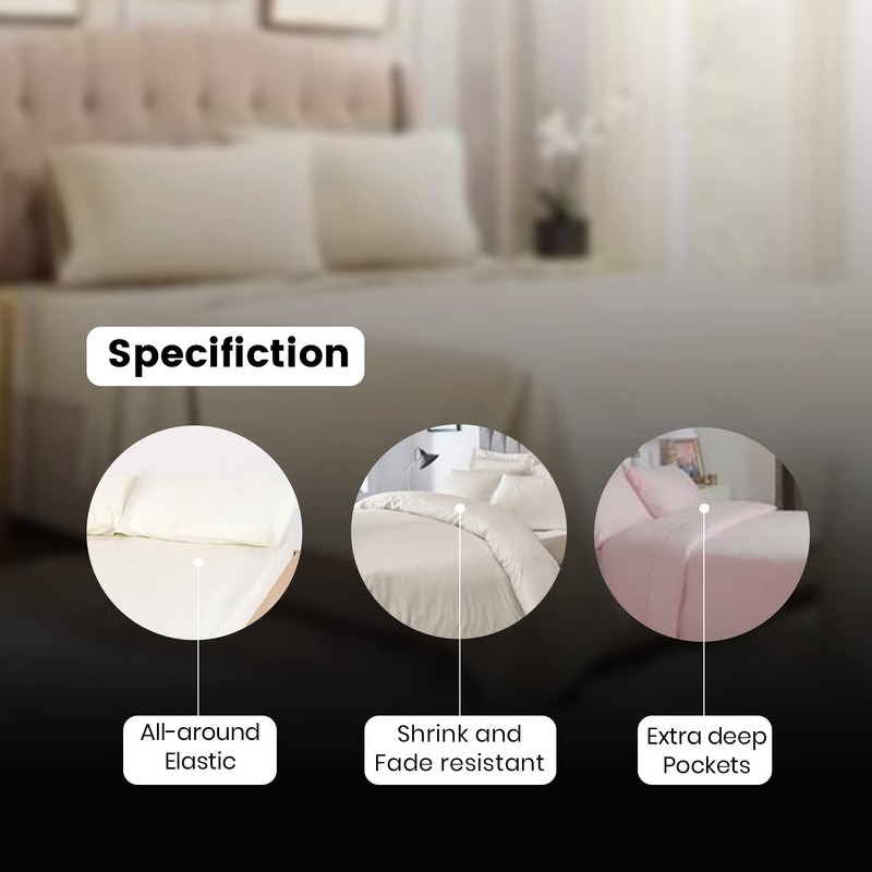 Deep Fitted Bed Sheets Easy-Care Non-Iron Percale 10'' / 25CM