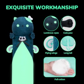 Long Cat Plush 5 Sizes, 120% Extra Filling Giant Plushness Body Pillow, Kawaii Cute Luminous Cat Stuffed Animals Soft Stuffed, Extra-Long Pillow Cat Plushies Gift for Girls Kids 20"