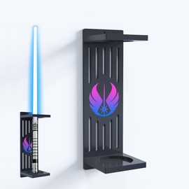 Smallan Lightsaber Wall Mount, Vertical Wall Mounted Lightsaber Display Rack, Acrylic Lightsaber Wall Mount Holder with Pattern, Plus Size Hilt Display Stand Compatible with Most Lightsabers for Lightsaber Enthusiasts (Gradient-colored Wing)