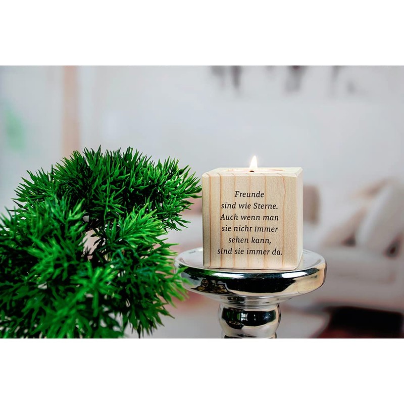 Wooden Tea Light Holder with Friends Are Like Stars Print