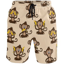 visesunny Monkey and Banana Seamless Pattern Men's Swim Trunks Quick Dry Bathing Suits Beach Holiday Party Swim Shorts