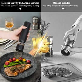 Electric Salt and Pepper Grinder Set 2 pieces, USB Rechargeable,Pepper Mill Grinder with stand Automatic, Adjustable Coarseness, Seasoning Tools for Kitchen, Dining or Gifting