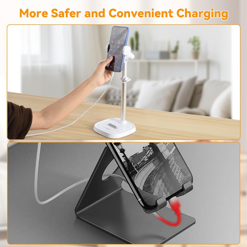 UTEBIT Height Adjustable Cell Phone Stand for Desk 360° Rotating,
