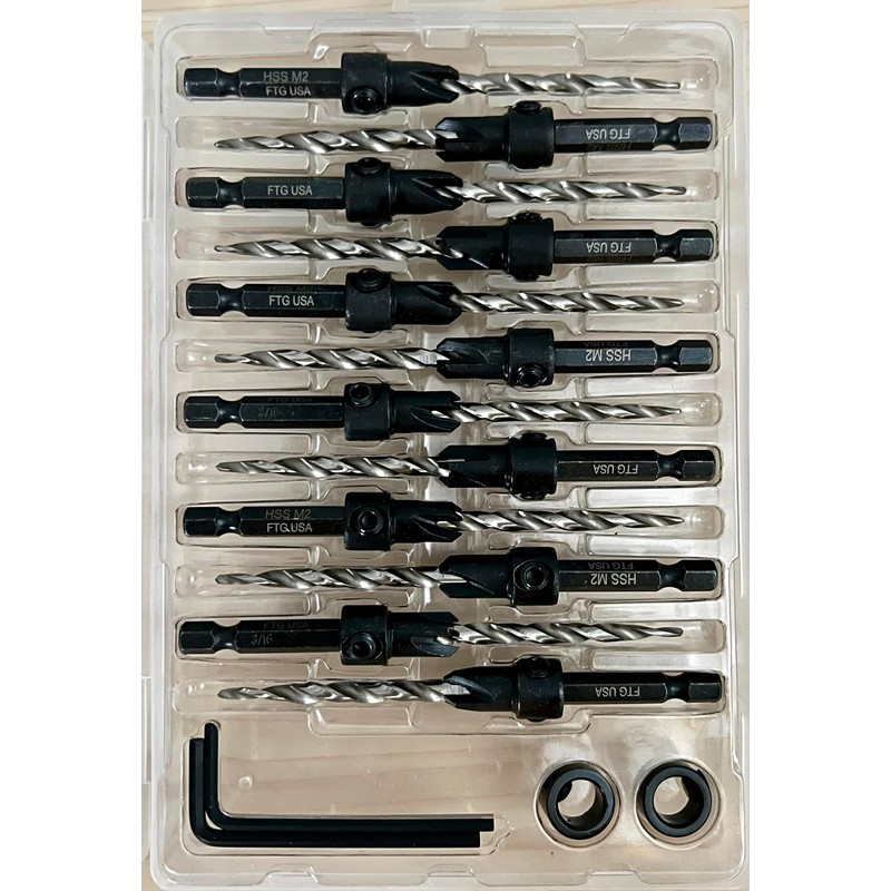 FTG USA Countersink Drill Bit Set for Wood with Tapered