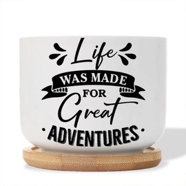 DecStic Life was Made for Great Adventures Ceramic Planters Bible Verse Flower Pots for Indoor Plants with Drainage Holes and Saucers Pot for Succulents Cactus Garden Windowsill