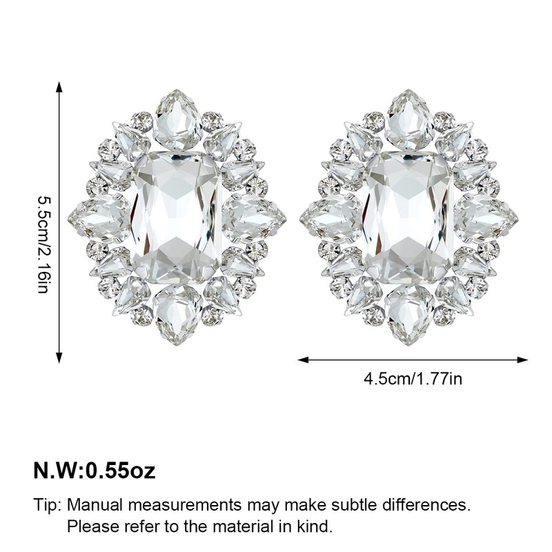 HESSAWELL Crystal Bridal Wedding Earrings, Sparkle Cluster Studs Large Lightweight