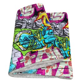 Wollhuhn Eco Girls/Boys/Children Warm Slip-On Scarf/Neckerchief Inner Fleece Lined Many Designs Winter Transitional Periods (Made of Eco Fabrics) 20220523, Graffiti grey/multi-coloured