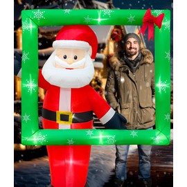 EAONE 6FT Christmas Inflatable Outdoor Decoration, Inflatable Santa Claus with Photo Props, Christmas Blow Ups Yard Decoration with Built-in LED Lights for Garden, Lawn, Home Xmas Holiday Decor