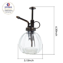 OFFIDIX Transparent Glass Watering Spray Bottle, 6.3 Inches Tall Vintage Style with Bronze Plastic Top Pump One Hand Plant Mister Glass Watering Can Indoor