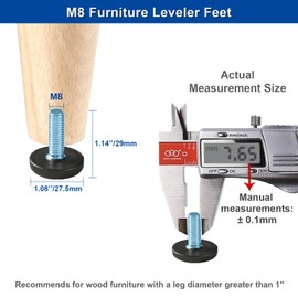 WAFJAMF 24 PCS M8 Thread Adjustable Furniture Levelers Screw in Threaded, Adjustable Levelers Feet Screw On Furniture Glide Leveling for Table, Chair, Furniture Legs (M8 Thread)