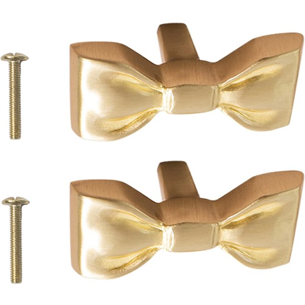 WAYUTO 1 Pair Brass Cabinet Knobs with Mounting Screws Bow