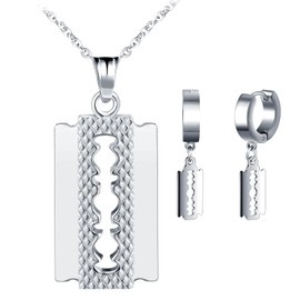 INFINIONLY Men's Women's Stainless Steel Necklaces and Earrings Jewellery Sets Creative Chains with Blades Pendant Fashion Blades Hoop Earrings for Boys Girls Silver