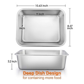 Small Lasagna Pan, E-far 10.6x8.3x3.2 Inches Deep Rectangular Baking Roasting Pans, Stainless Steel Roaster Baking Dish, Non-Toxic & Heavy Duty, Dishwasher Safe
