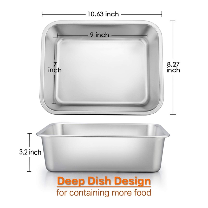 Small Lasagna Pan, E-far 10.6x8.3x3.2 Inches Deep Rectangular Baking Roasting