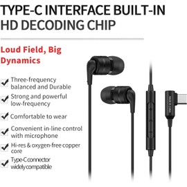 Soundmagic E80D - In Ear Isolating USB-C High Definition Earphones with Integrated DAC and Microphone for Apple and Android Devices - Black