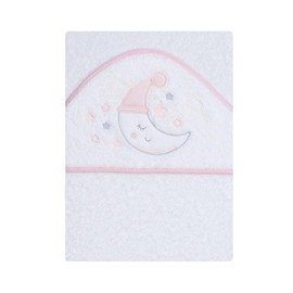 various 100% Cotton Terry Towelling Hooded Baby Bath Towel, 100 x 100 cm, Hooded Baby Towel, Soft and Absorbent, Moon Design, White/Pink
