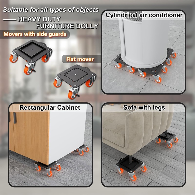 MYUEA Furniture Dolly 5 Wheels Heavy Duty with Removable Side