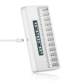 CITYORK 12 Bay Battery Charger for 1.5V AA AAA Rechargeable Lthium Batteries, LCD Display Independent Slots Battery Charger, with PD20W Adapter, Fast Charging