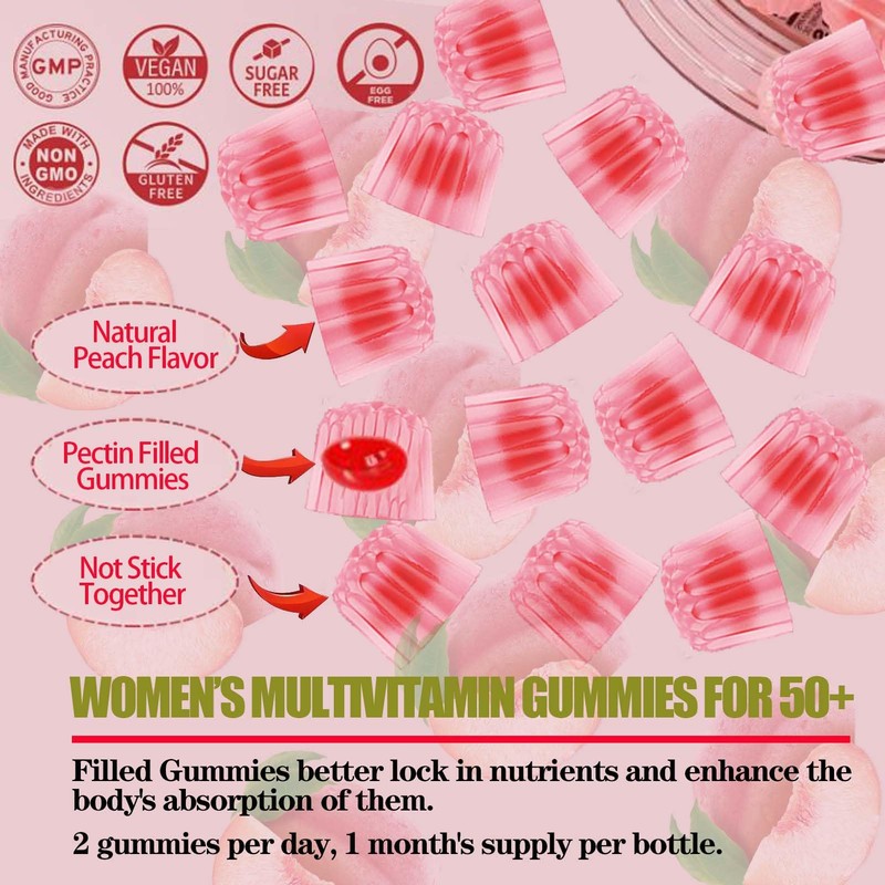 ZEGBALP Sugar-Free Womens Multivitamin 50 Plus Gummies with Calcium, Magnesium,