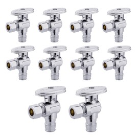 Niikappu 10 Pack 1/2" Pex Expansion x 3/8" OD Compression Angle Stop Valve, 1/4 Turn Pex A Angle Valves, Premium Shut Off Valve, Heavy Duty Brass for Toilet Bidet, Sink, Washing Machine