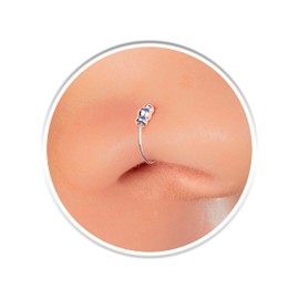 925 Silver Beads Fake Nose Ring - 24G Faux Nose Hoop 7mm - Silver Beads No Piercing Needed Nose Jewelry