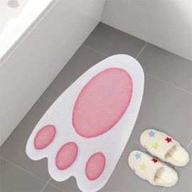 Easter Bathroom Rug Cute Bunny Paw Bath Mat Non Slip Washable Rug for Bathroom Bedroom Living Room, Easter Decorations Spring Bathroom Rabbit Decor Absorbent Soft Bathroom Mat 26.8"*17"