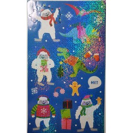 Unbranded 2 sheets - Holographic Holiday Yeti and Dinosaur Stickers.